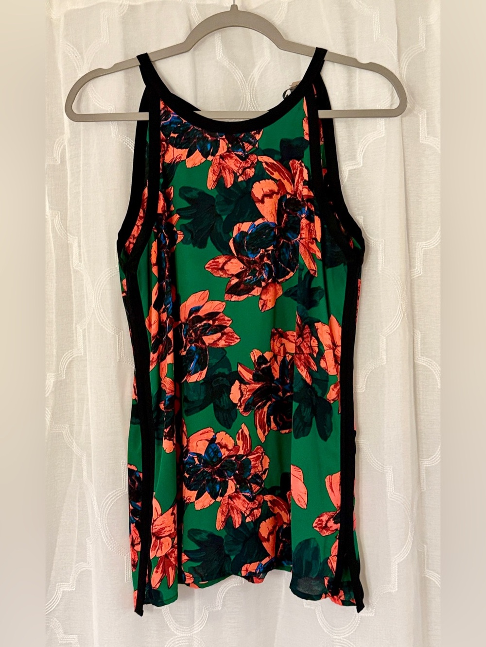 Vince Camuto Green Floral Tie Back Tank Top Small Coral Black